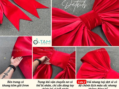 [Order 3 - 4 ngày] Nơ đỏ vải nhung xịn 4 cánh cỡ lớn [Đứng form - Nhiều cỡ] PK-NO-10